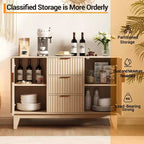 Buffet vaisselier, armoire de rangement d'appoint cannelée de 120 cm avec 3 tiroirs et 2 portes - Blanc pour cuisine, salon, entrée