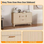 Buffet vaisselier, armoire de rangement d'appoint cannelée de 120 cm avec 3 tiroirs et 2 portes - Blanc pour cuisine, salon, entrée