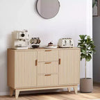 Buffet vaisselier, armoire de rangement d'appoint cannelée de 120 cm avec 3 tiroirs et 2 portes - Blanc pour cuisine, salon, entrée