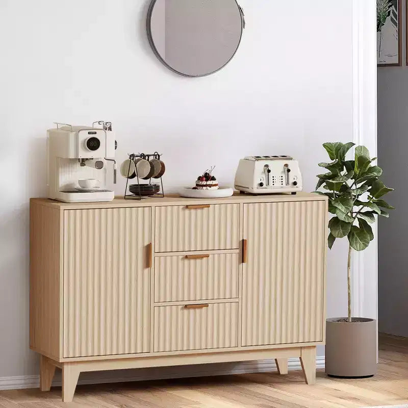Buffet vaisselier, armoire de rangement d'appoint cannelée de 120 cm avec 3 tiroirs et 2 portes - Blanc pour cuisine, salon, entrée