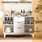 Buffet vaisselier, armoire de rangement d'appoint cannelée de 120 cm avec 3 tiroirs et 2 portes - Blanc pour cuisine, salon, entrée