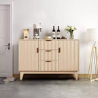 Sideboard Buffet Cabinet, 47.2in Fluted Accent Storage Cabinet with 3 Drawers 2 Doors - White for Kitchen Living Room Entryway