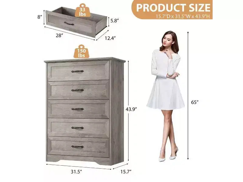 6 Commodes de Chambre, Commode de Rangement, Commode Moderne de Style Ferme en Bois, Commode Organiseur de Rangement