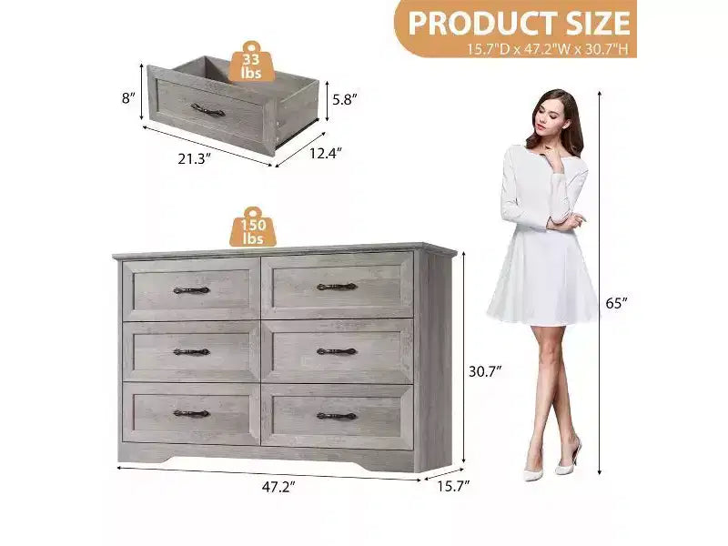 6 Commodes de Chambre, Commode de Rangement, Commode Moderne de Style Ferme en Bois, Commode Organiseur de Rangement
