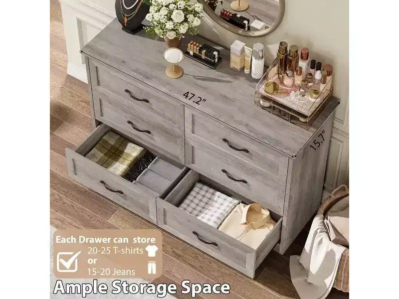 6 Commodes de Chambre, Commode de Rangement, Commode Moderne de Style Ferme en Bois, Commode Organiseur de Rangement