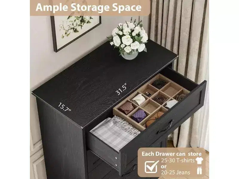 6 Commodes de Chambre, Commode de Rangement, Commode Moderne de Style Ferme en Bois, Commode Organiseur de Rangement