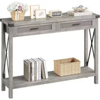 Console en rotin pour entrée - Table d'entrée bohème avec rangement et tiroirs, petites tables d'entrée, 109 cm