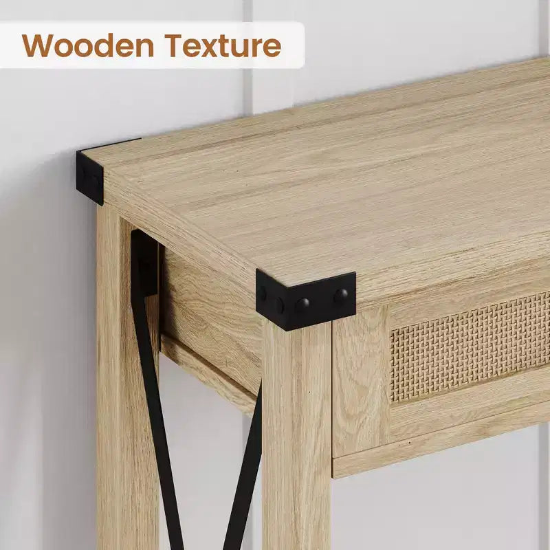 Console en rotin pour entrée - Table d'entrée bohème avec rangement et tiroirs, petites tables d'entrée, 109 cm