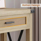 Console en rotin pour entrée - Table d'entrée bohème avec rangement et tiroirs, petites tables d'entrée, 109 cm