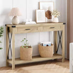GustoWave Rattan Console Table for Entryway - Boho Entryway Table with Storage and Drawers, Small Entry Tables, 43''