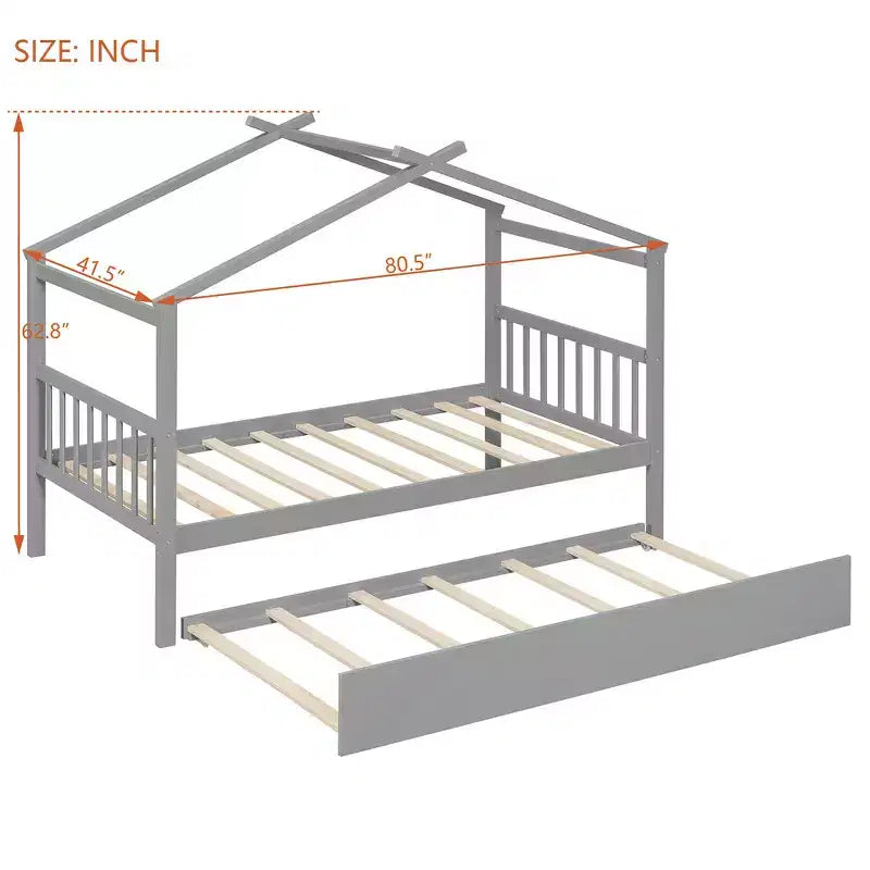 Lit cabane en bois de taille double avec lit gigogne de taille double