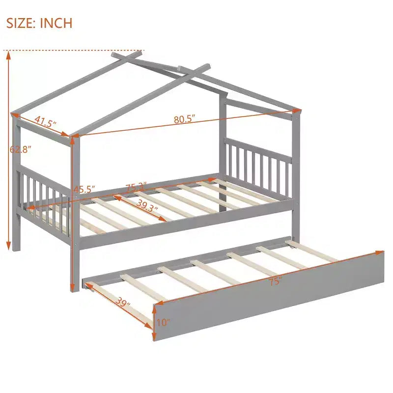 Lit cabane en bois de taille double avec lit gigogne de taille double