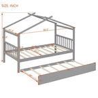 Lit cabane en bois de taille double avec lit gigogne de taille double