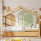 Lit cabane en bois de taille double avec lit gigogne de taille double