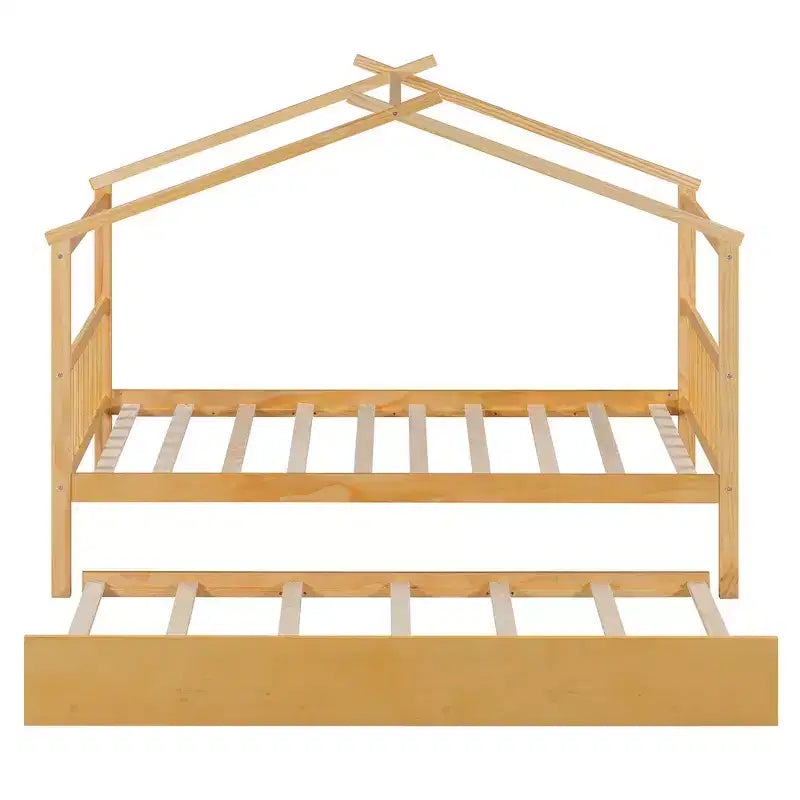 Lit cabane en bois de taille double avec lit gigogne de taille double