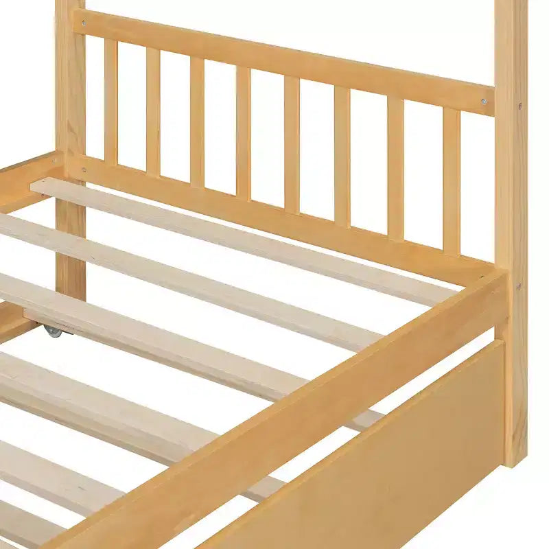 Lit cabane en bois de taille double avec lit gigogne de taille double