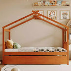 Lit cabane en bois de taille double avec lit gigogne de taille double