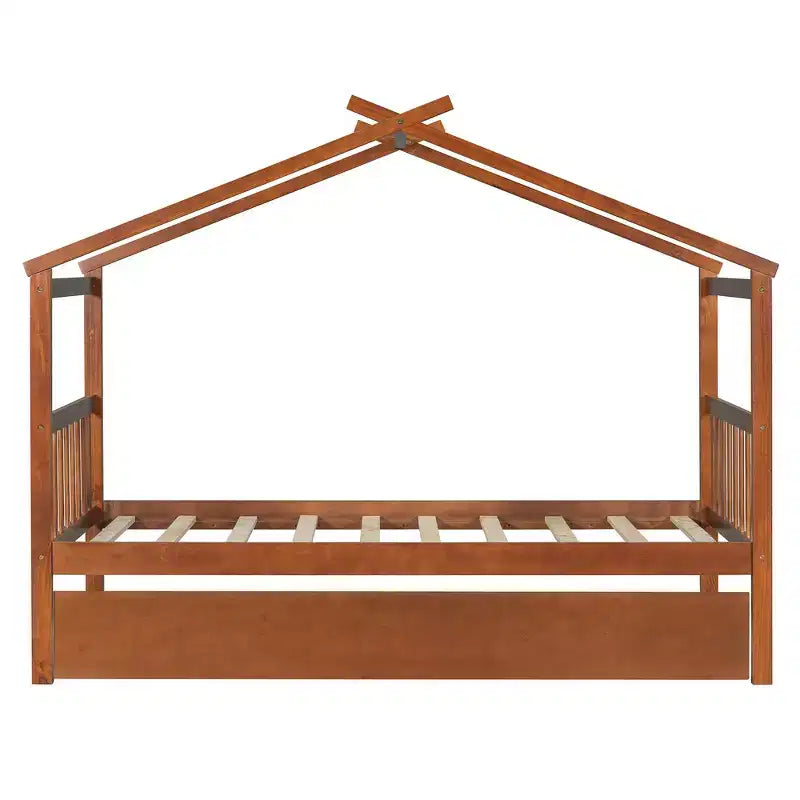 Lit cabane en bois de taille double avec lit gigogne de taille double