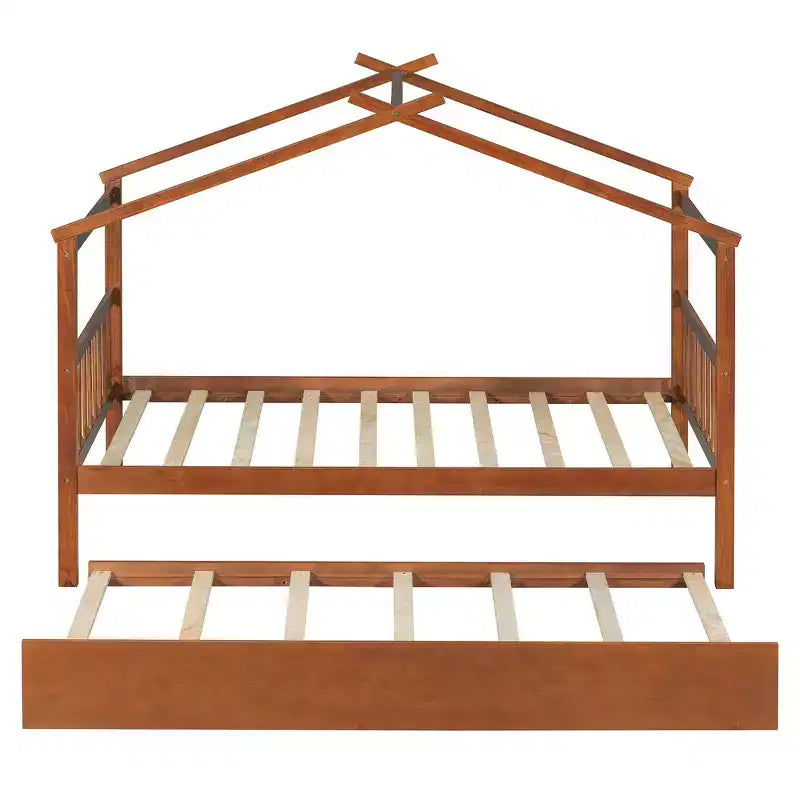 Lit cabane en bois de taille double avec lit gigogne de taille double