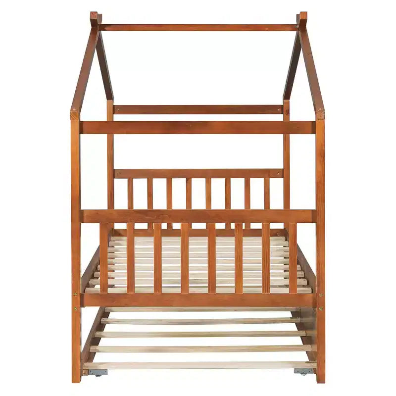 Lit cabane en bois de taille double avec lit gigogne de taille double