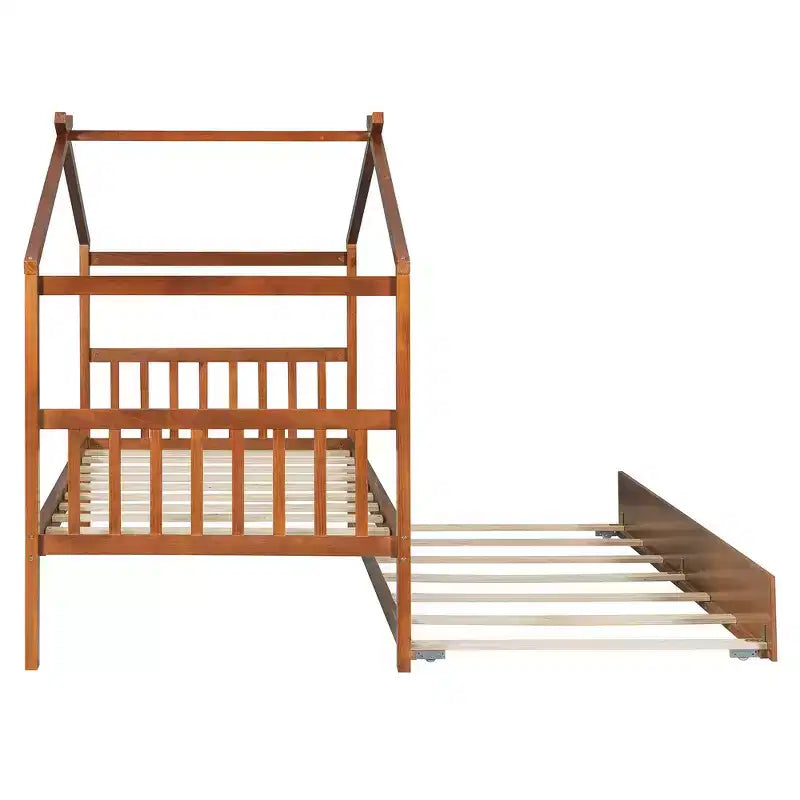 Lit cabane en bois de taille double avec lit gigogne de taille double