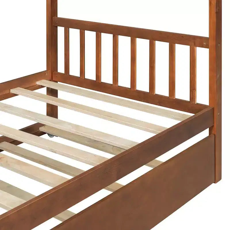 Lit cabane en bois de taille double avec lit gigogne de taille double