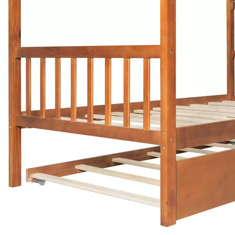 Lit cabane en bois de taille double avec lit gigogne de taille double