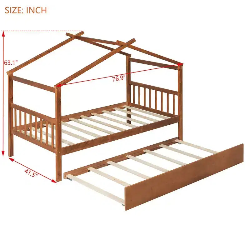 Lit cabane en bois de taille double avec lit gigogne de taille double
