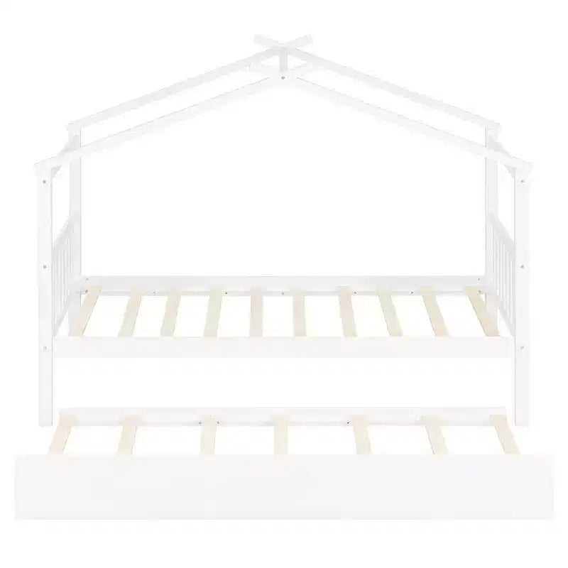 Lit cabane en bois de taille double avec lit gigogne de taille double