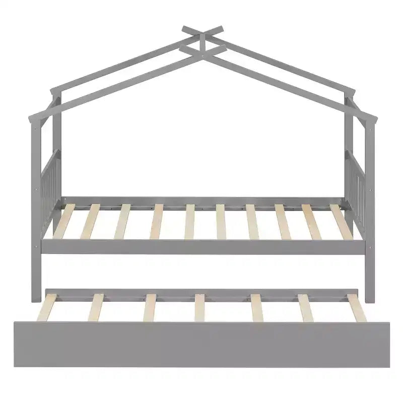Lit cabane en bois de taille double avec lit gigogne de taille double