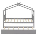 Lit cabane en bois de taille double avec lit gigogne de taille double