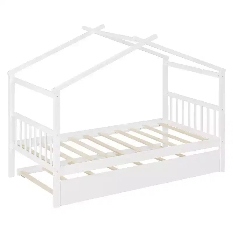 Lit cabane en bois de taille double avec lit gigogne de taille double