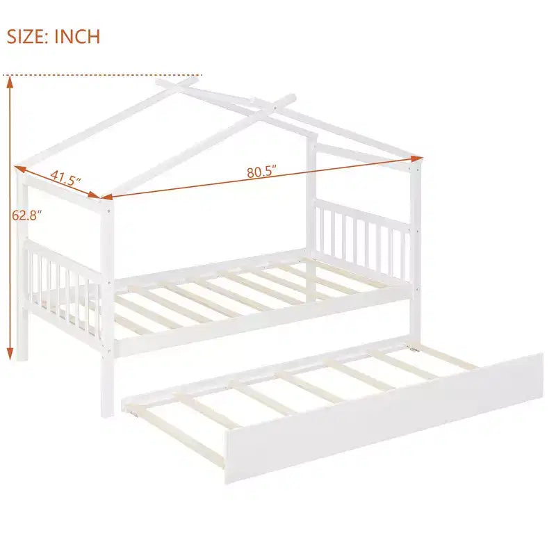 Lit cabane en bois de taille double avec lit gigogne de taille double