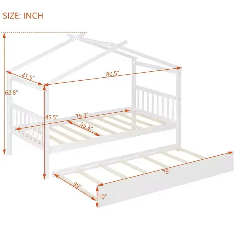 Lit cabane en bois de taille double avec lit gigogne de taille double