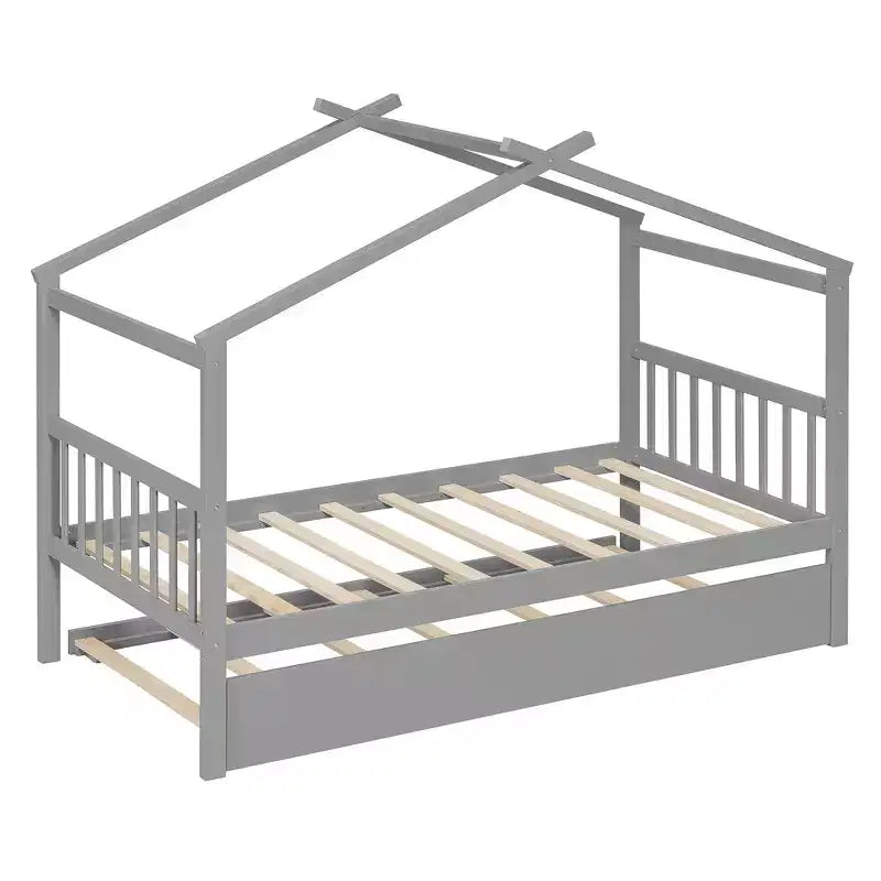 Lit cabane en bois de taille double avec lit gigogne de taille double