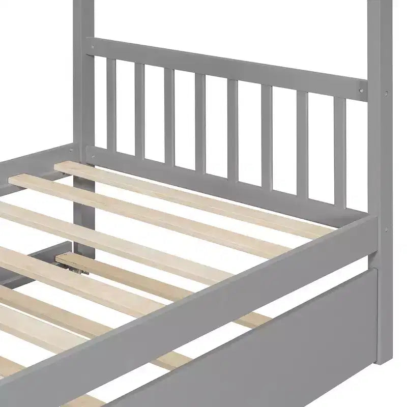 Lit cabane en bois de taille double avec lit gigogne de taille double