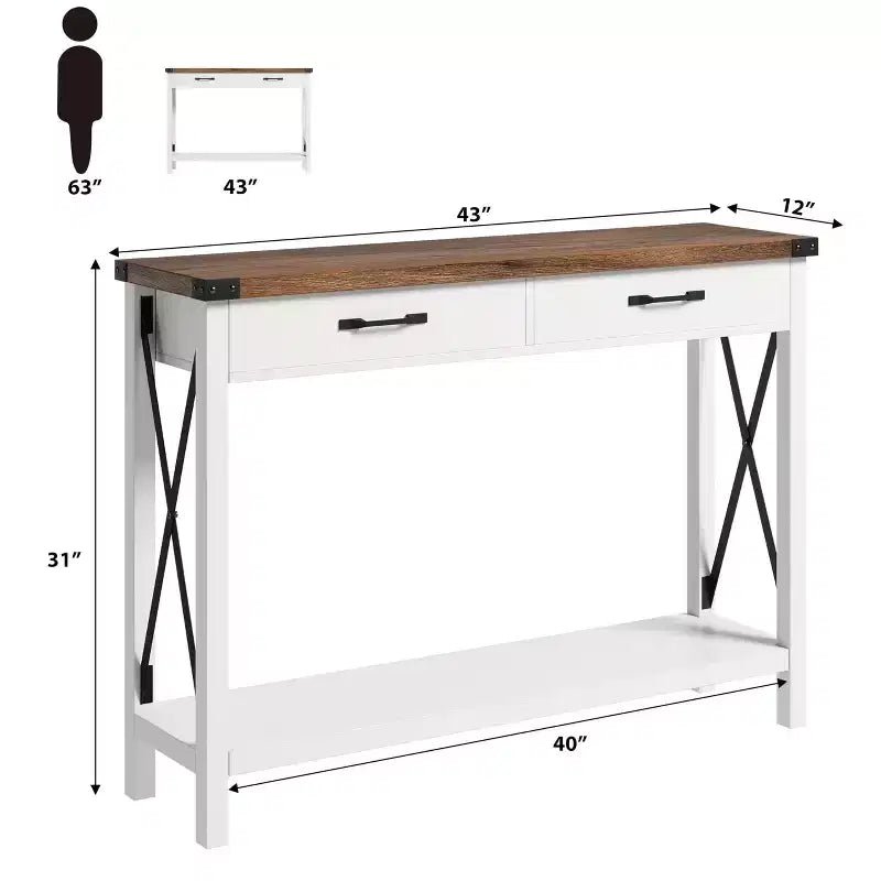 Console de 31 pouces avec tiroirs et étagère ouverte, table de canapé étroite à 2 niveaux pour entrée, salon, couloir
