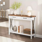 Console de 31 pouces avec tiroirs et étagère ouverte, table de canapé étroite à 2 niveaux pour entrée, salon, couloir