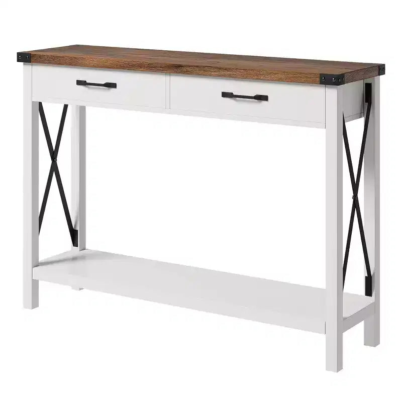 Console de 31 pouces avec tiroirs et étagère ouverte, table de canapé étroite à 2 niveaux pour entrée, salon, couloir