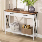 Console de 31 pouces avec tiroirs et étagère ouverte, table de canapé étroite à 2 niveaux pour entrée, salon, couloir