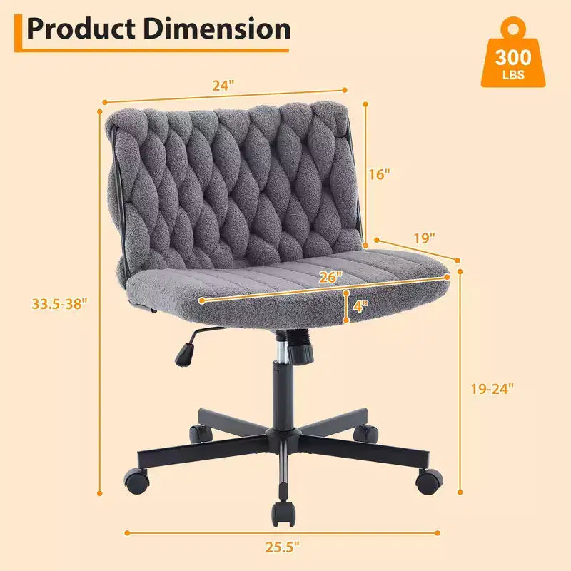 Chaise de bureau, Chaise Criss Cross avec fonction de balancement et hauteur réglable, Chaise pivotante sans accoudoirs confortable, Chaise roulante pour les jambes croisées, capacité de 136 kg