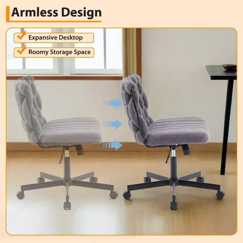 Chaise de bureau, Chaise Criss Cross avec fonction de balancement et hauteur réglable, Chaise pivotante sans accoudoirs confortable, Chaise roulante pour les jambes croisées, capacité de 136 kg