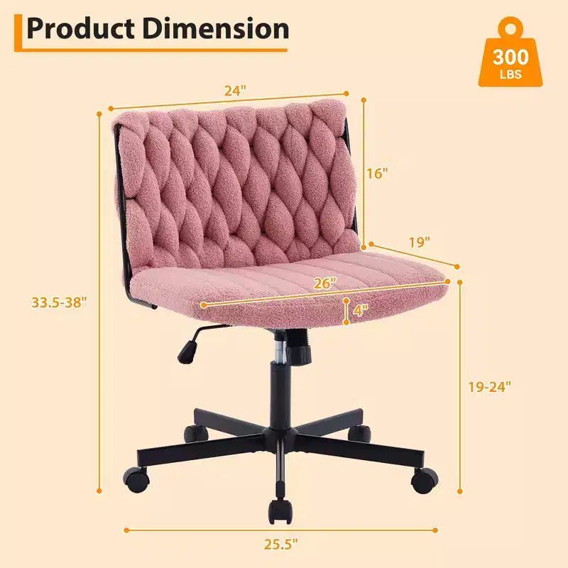 Chaise de bureau, Chaise Criss Cross avec fonction de balancement et hauteur réglable, Chaise pivotante sans accoudoirs confortable, Chaise roulante pour les jambes croisées, capacité de 136 kg