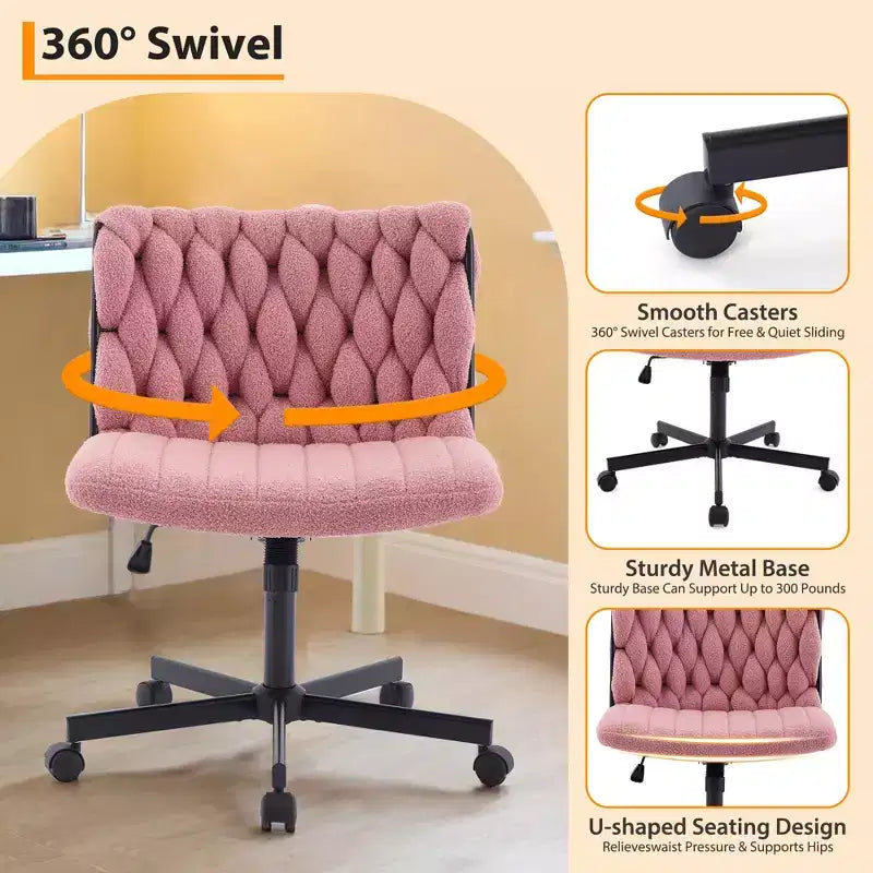 Chaise de bureau, Chaise Criss Cross avec fonction de balancement et hauteur réglable, Chaise pivotante sans accoudoirs confortable, Chaise roulante pour les jambes croisées, capacité de 136 kg