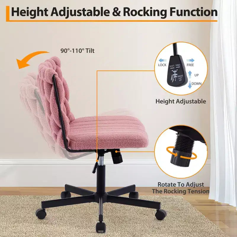 Chaise de bureau, Chaise Criss Cross avec fonction de balancement et hauteur réglable, Chaise pivotante sans accoudoirs confortable, Chaise roulante pour les jambes croisées, capacité de 136 kg