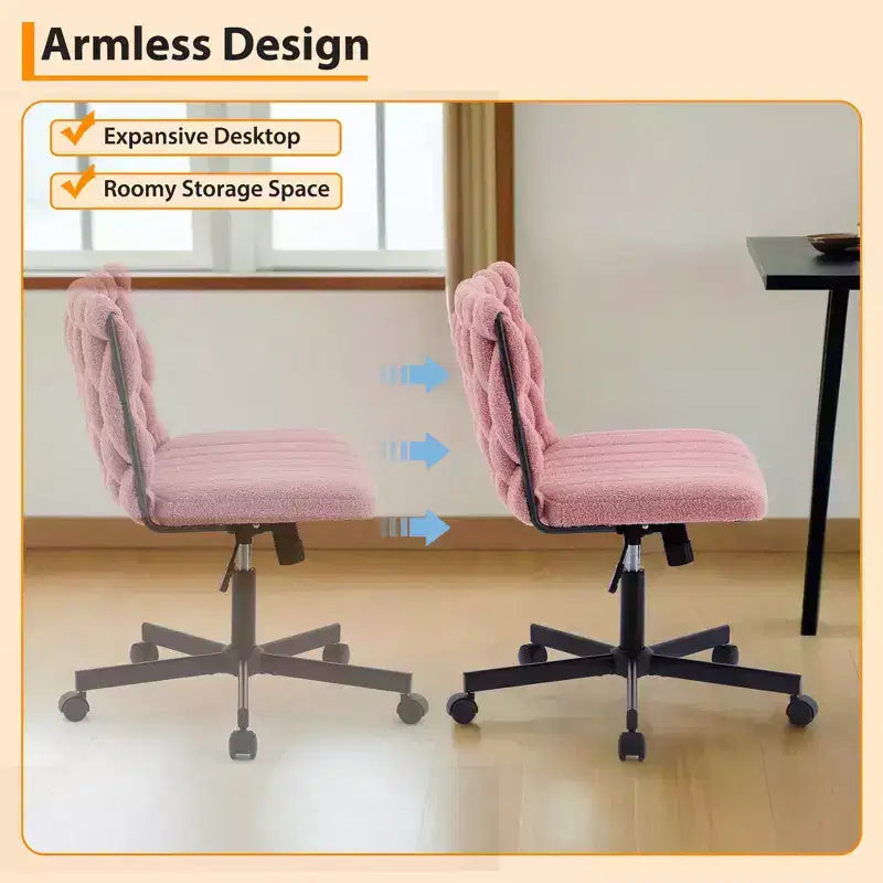 Chaise de bureau, Chaise Criss Cross avec fonction de balancement et hauteur réglable, Chaise pivotante sans accoudoirs confortable, Chaise roulante pour les jambes croisées, capacité de 136 kg
