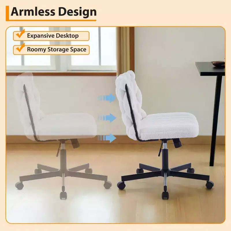 Chaise de bureau, Chaise Criss Cross avec fonction de balancement et hauteur réglable, Chaise pivotante sans accoudoirs confortable, Chaise roulante pour les jambes croisées, capacité de 136 kg