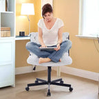 Chaise de bureau, Chaise Criss Cross avec fonction de balancement et hauteur réglable, Chaise pivotante sans accoudoirs confortable, Chaise roulante pour les jambes croisées, capacité de 136 kg