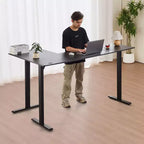 Bureau en L, bureau de jeu d'angle électrique réglable en hauteur avec deux crochets, table d'ordinateur en acier au carbone robuste en forme de L, noir