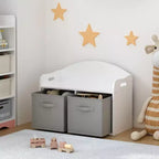 Boîte à jouets/Banc pour enfants en bois avec tiroirs en tissu pliable, Organiseur de rangement pour jouets, Blanc